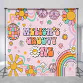 Aperturee - Aperturee Daisy Ball Groovy One Custom Name Birthday Backdrop